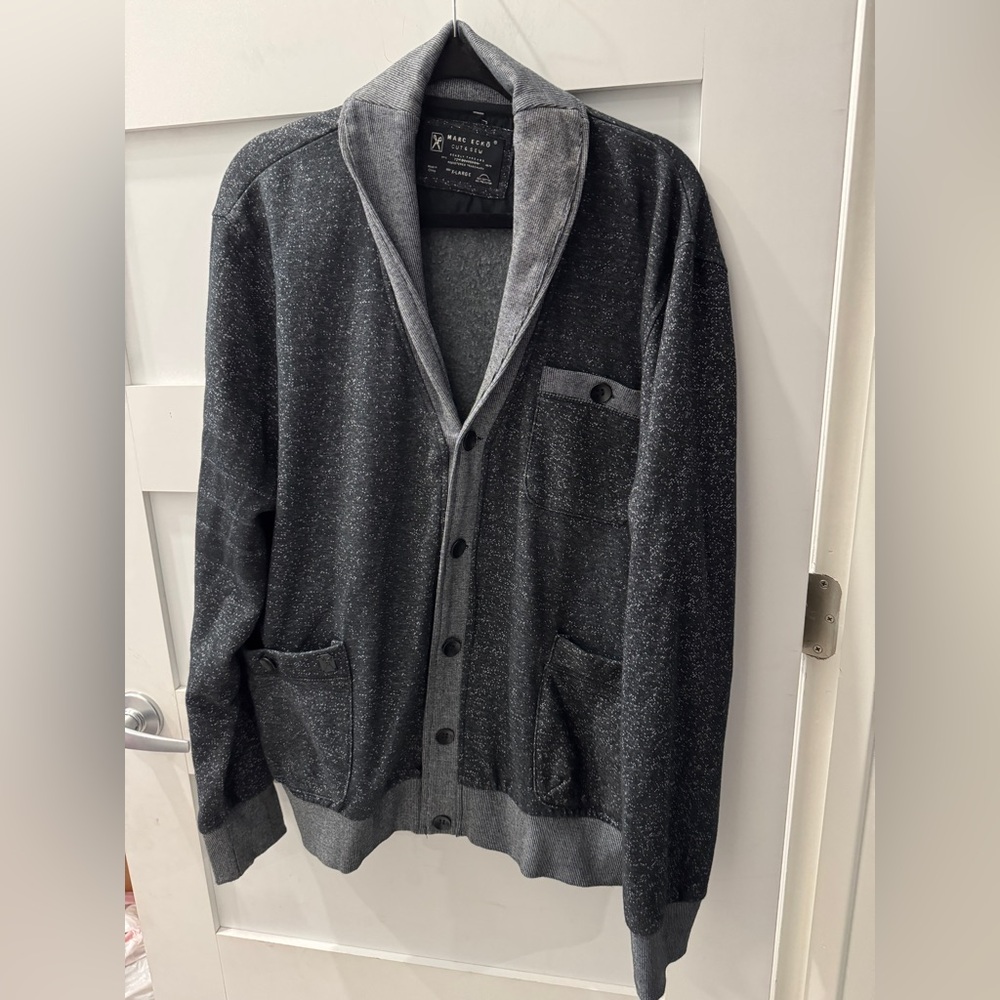 Marc Ecko Cut & Sew Men's Charcoal Cardigan Sweater